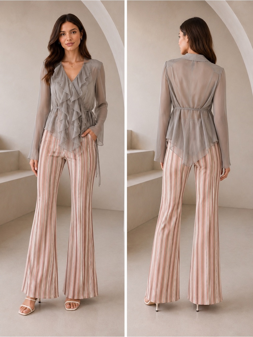 BGN Pink Stripe High Rise Flare Pants EU 36 US 4